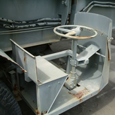 A close-up of one of the rear steering positions on a Thor TEL, necessary for negotiating the windy Lincolnshire roads with a 65 foot long missile. A close-up of one of the rear steering positions on a Thor TEL, necessary for negotiating the windy Lincolnshire roads with a 65 foot long missile.