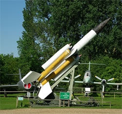 Bloodhound Mk1 missile on launcher on display at NASM, Flixton, Suffolk
