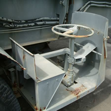 A close-up of one of the rear steering positions on a Thor TEL, necessary for negotiating the windy Lincolnshire roads with a 65 foot long missile.